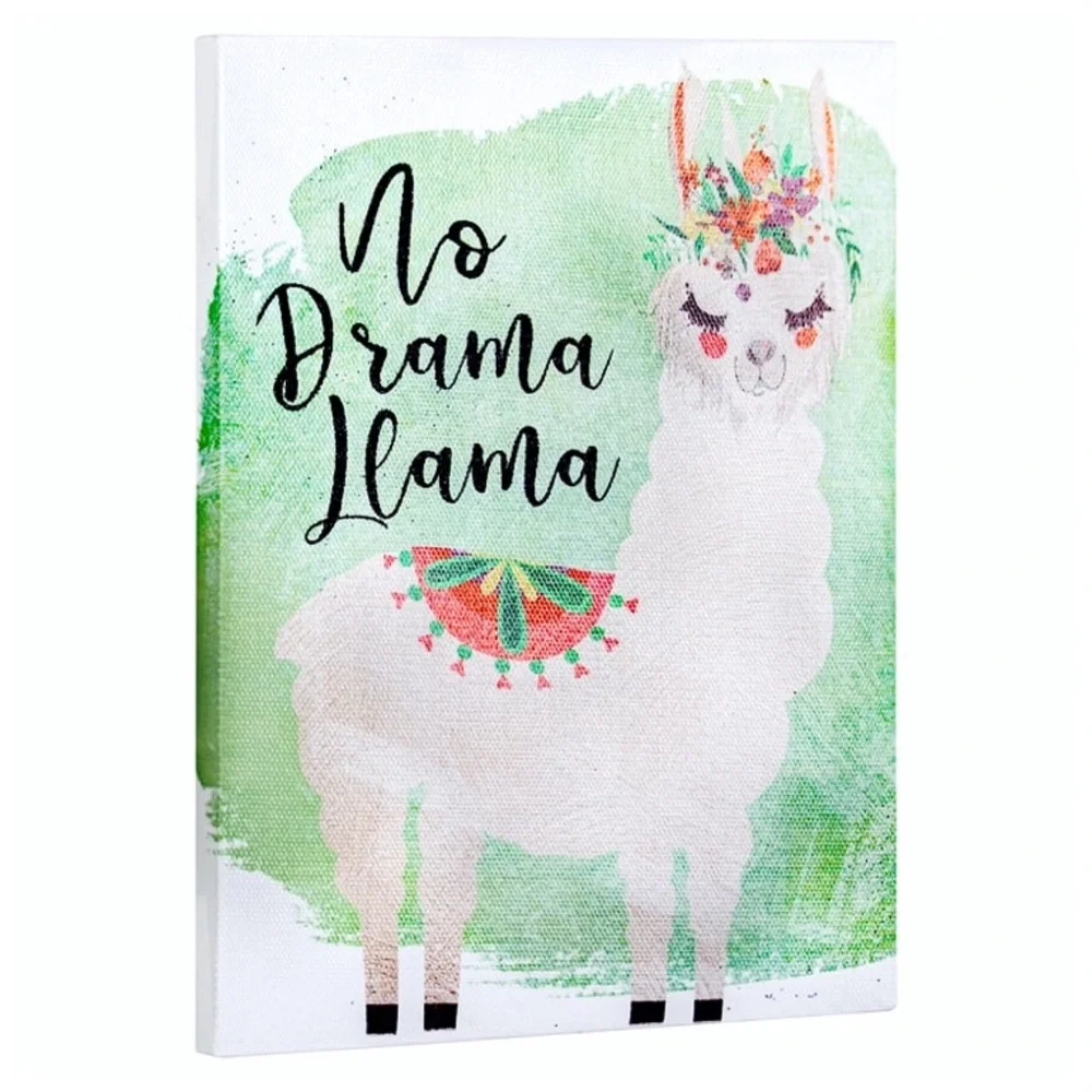NWT : ‘no drama llama’ floral festive sparkly canvas wall art decor